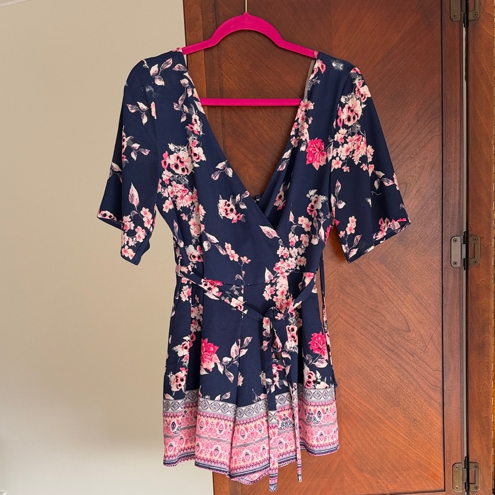 Trixxi Navy Floral Wrap Blouse